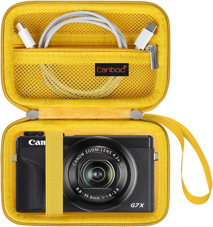 Canboc Camera Case for Canon PowerShot G7 X Mark III/ G7X Mark II, Yellow | For SX740/ SX730/ G7X3 Carrying Point and Shoot Camera Bag, Zipper Mesh Pocket fits USB Cable, Batteries by Canboc