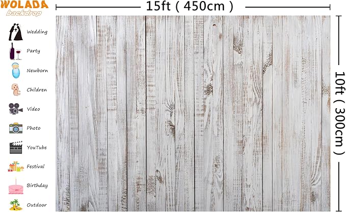 15x10FT Vintage Wood Backdrop Retro Rustic White Gray Wooden Floor Backdrops for Photography Kids Adult Photo Booth Video Shoot Vinyl Studio Prop 11890 - Image 3