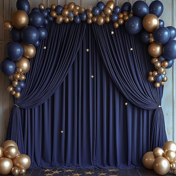 ESGOTBME 40x10ft Wrinkle Free Navy Blue Backdrop Curtain for Parties Soft Fabric Drapes Wedding Curtain Backdrop for Birthday Party Decorations Background for Photography 5x10ft, 8 Panels by ESGOTBME