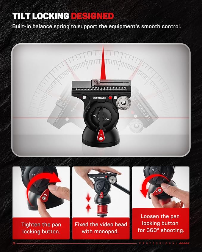 IFOOTAGE Komodo K5S Fluid Head Video Head Pan Tilt Mount | Aluminum Fluid Head Mount for DSLR Camera Camcorder Monopod Tripod, Professional Pan Tilt Tripod Head, Payload 5KG/11lb - Image 5