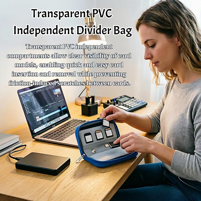 Memory Card Storage Carrying Pouch Case, Holder Wallet for CF/SD/SDHC/MS/DS, Fashion and Durable Solid Color 22 Card Slot for Media Storage Organization (Blue) - Image 5