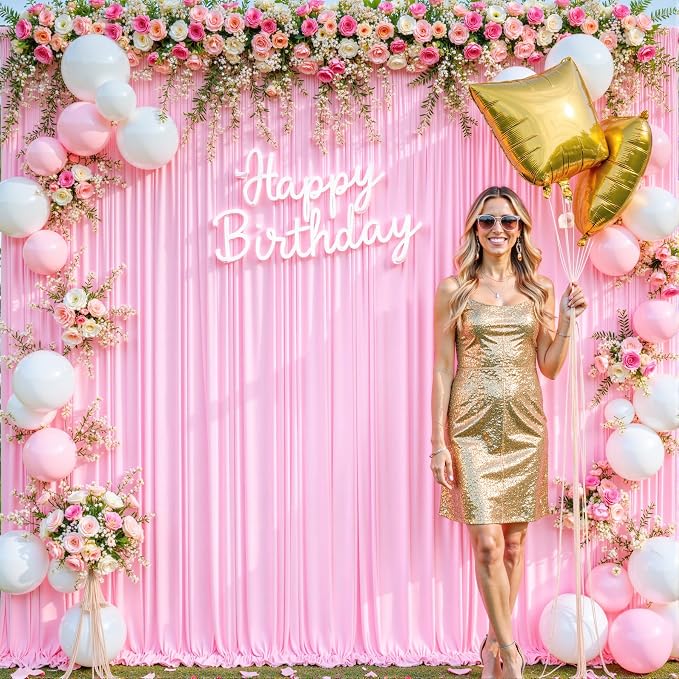 10x10 Pink Backdrop Curtain for Parties Baby Shower Wrinkle Free Pink Photo Curtains Backdrop Drapes Fabric Decoration for Wedding Birthday Party 5ft x 10ft,2 Panels - Image 2
