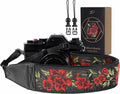 Padwa Lifestyle Camera Strap - 2" Full Grain Leather Ends Camera Straps for Photographers, Vintage Embroidered Cotton Weave Soft Suede Fabric Padded Strap Quick Release fits All Cameras by PadwaLifestyleCameraStrap