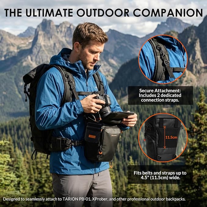 TARION Expandable Top Loader Camera Bag with Shoulder Strap TriadPack | Fits DSLR with Attached 70-200mm to 400mm Telephoto Lens, Large Opening, Backpack and Waist Strap Compatible, Waterproof - Image 6