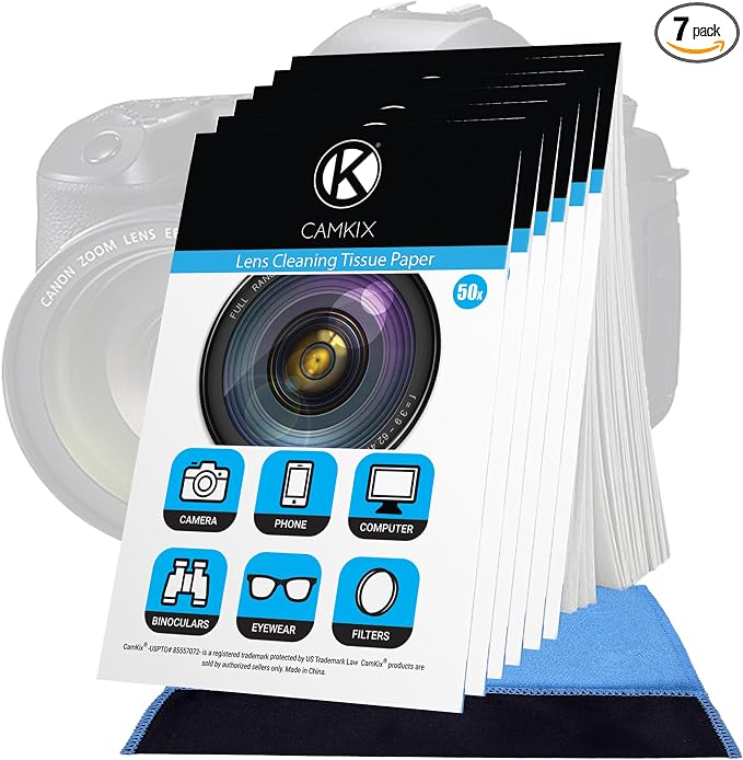 Lens Cleaning Paper Tissue 6X booklets/300 Sheets + Double Sided Cleaning Cloth - Lens Cleaning Paper for Use on Camera Lenses - Double-Sided Cleaning Cloth for Use on Electronic Screens by CamKix