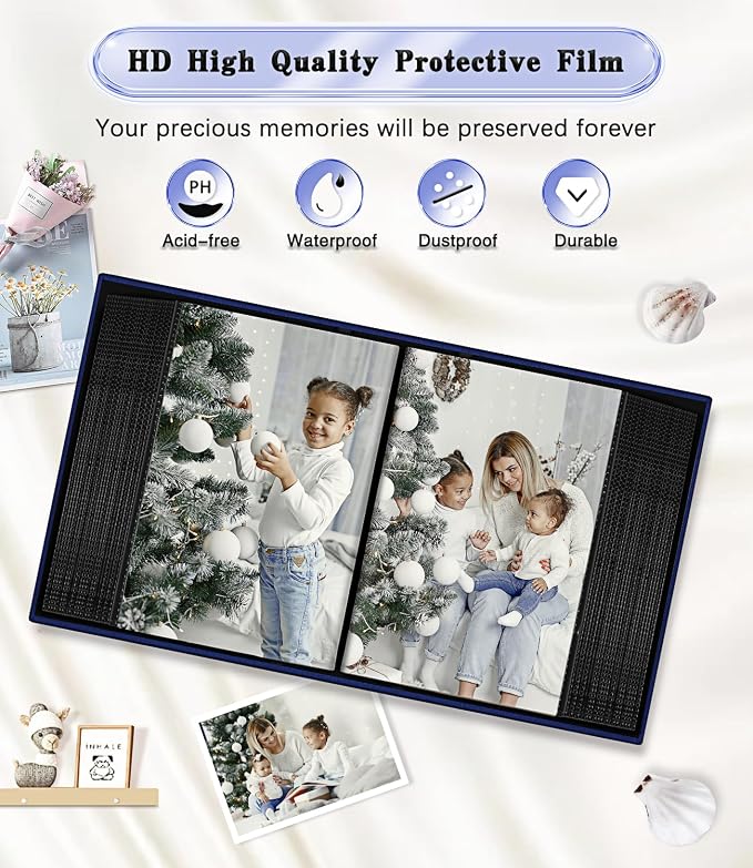 Ejblfe Photo Album 4x6,Linen Cover Slide-in Photo Album Book Can Holds 100 4x6 Photos with 50 Black Sheets for Family,Wedding,Baby and Holiday Pictures (Dark blue) - Image 4
