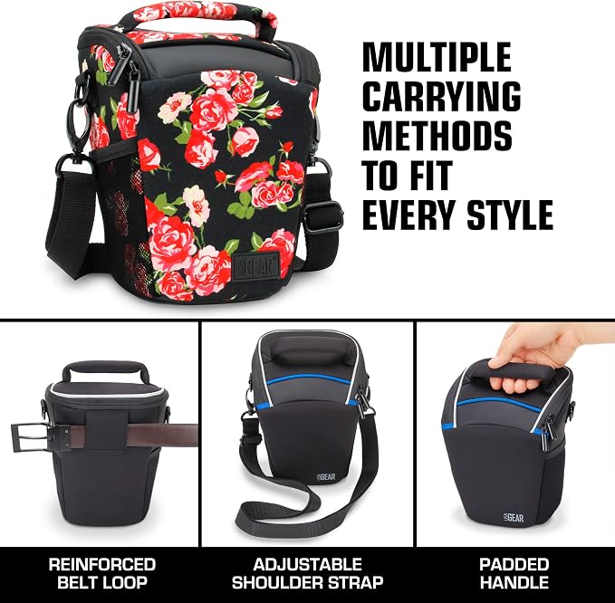 USA Gear DSLR Camera Case for Men and Women with Top Loading Accessibility, Adjustable Shoulder, Small Camera Sling Bag, Travel Padded Handle - Camera Holster Bag for Nikon, Canon, Panasonic (Floral) - Image 7