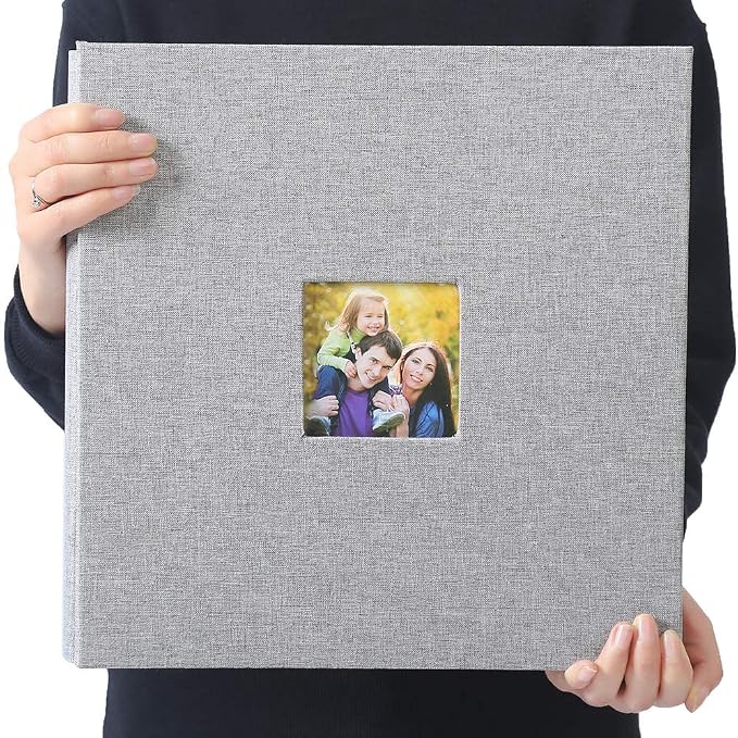 Vienrose Photo Album with Window Self Adhesive 13x12.6 120 Pages Light Grey | Linen Cover, Scrapbook, Holds 600 Photos, Fits 4X6 8X10 Pictures, Metallic Pen - Image 4