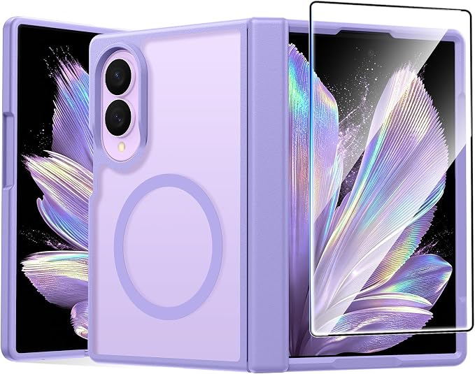 FNTCASE for Samsung Galaxy Z Fold 8 Case, Fit for Magsafe, Hinge Protection | Screen Protector, Translucent Matte Magnetic Back, 18FT Military Grade Drop Proof, Protective Phone Cover, Light Purple by FNTCASE