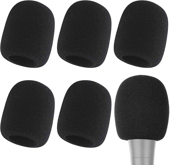 6 Pack Foam Microphone Covers, Thick Handheld Mic Windscreen Pop Filter for Standard Microphones, Washable Sponge Sleeve for KTV, Singing, Podcasting and Stage Performance (Black) by QIEIMUFHD