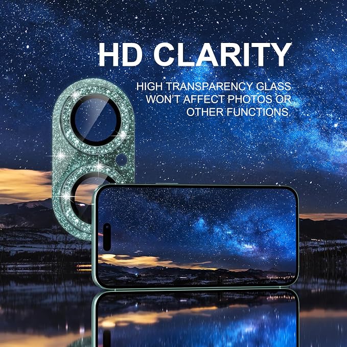 Choiche for iPhone 16 /iPhone 16 Plus Camera Lens Protector, Glitter-Teal | Bling Metal Camera Cover with 9H Tempered Glass Lens Screen Protector Accessories, Strong Adsorption, Case-Friendly - Image 5