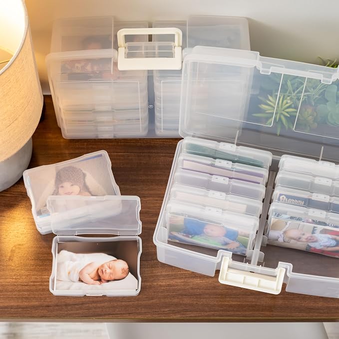 IRIS USA Photo Storage Box |Made in USA| 12 Cases - (2-Pack) - Clear | Fits 4" x 6" Pictures / Built-In Handle / Organizing Containers for Tasks, Stickers, Ephemera & Flashcards - Image 5