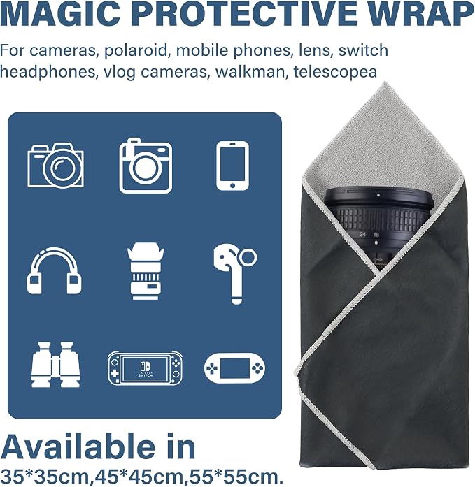 Walking Way Protective Wrap, Self-Adhesive Magic Cloth Camera Wrap, Storage Cloth, Anti-Scratch, Dustproof, Washable Lens Pouch for DSLR, Smartphones, Laptops, Cosmetic (Dark Grey, 17.71 inch) - Image 2