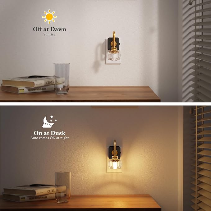 JandCase Night Light, Night Lights Plug into Wall, Glass LED Nightlight | 0-100LM Dimmable Flower Nightlights, Dusk to Dawn Sensor, 1W Vintage Pumpkin Nite Light for Bathroom Hallway Decor, 1 Pack - Image 2