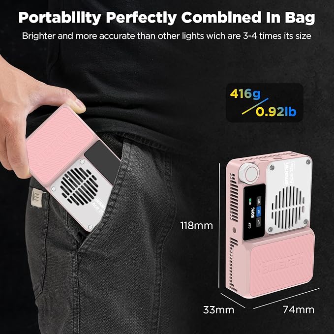 Amaran Ace 25c RGBWW LED Video Light Pocket Creator Light | 32W Boost Mode, 2300K-10000K RGBWW, 1171 Lux Output at 5600K, 4500mAh Battery, USB-C PD Fast Charging, Pink - Image 7