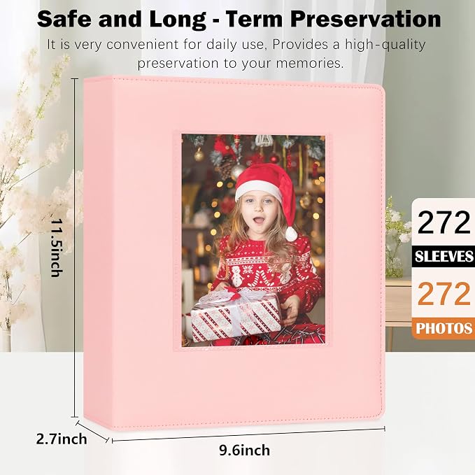 Photo Album 5x7 Holds 272 Pictures Leather Cover 5 x 7 Album Extra Large Capacity Picture Book Acid Free Inner Pages Book for Wedding Family Boys Girls Art Work Photos (Pink） - Image 7