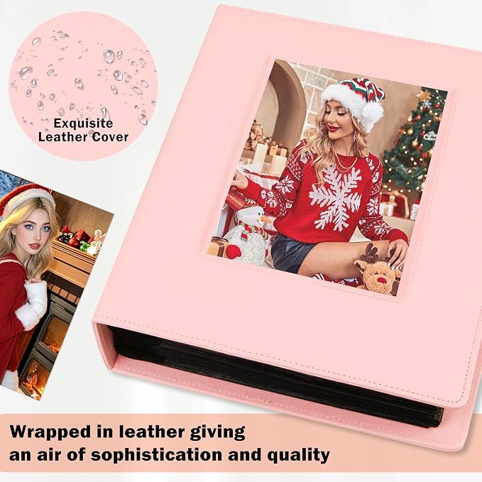Photo Album 5x7 Holds 272 Pictures Leather Cover 5 x 7 Album Extra Large Capacity Picture Book Acid Free Inner Pages Book for Wedding Family Boys Girls Art Work Photos (Pink） - Image 4