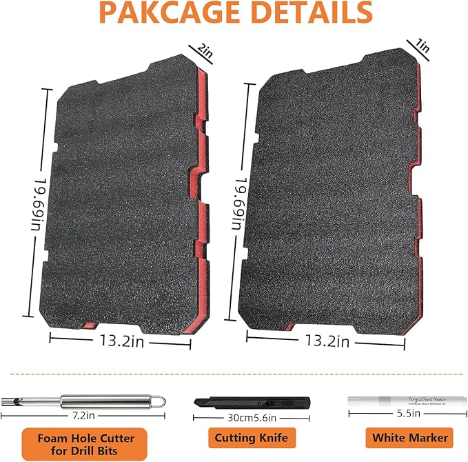 2-Pack Foam Inserts for Milwaukee Packout 48-22-8424, Customizable Polyethylene Tool Box Foam for Hard Case Storage, Shadow Board ToolBox Organizer Sheet with Marking and Cutting Tools - Image 2