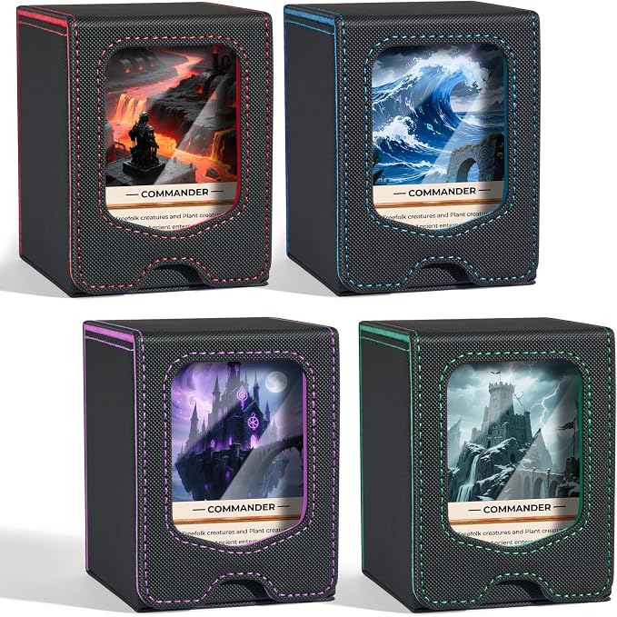 Fabmaker 4 Pack Deck Box Compatible with MTG Commander,Comman-der Deck Box | Magnetic Trading Card Storage Box with Commander, Fits 100 Double-Sleeved Cards, Card Box Compatible with Magic the Gathering by Fabmaker