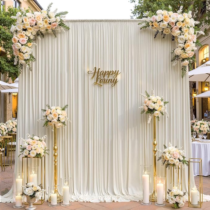10ftx10ft Wrinkle Free Beige Backdrop Curtains for Parties, Silky Polyester Photo Backdrop Drapes 2 Panels 5x10ft Back Drop Cloth for Wedding Birthday Baby Shower Photography Background - Image 7