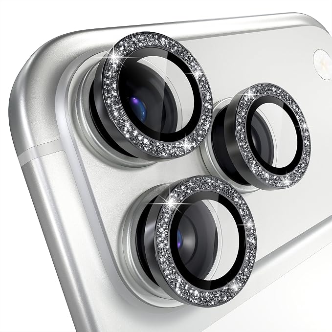 Misea Compatible for iPhone 17 Pro/iPhone 17 Pro Max Camera Lens Protector | 9H Tempered Glass Ultra HD Bling Camera Screen Protector Cover Metal Individual Ring Decoration Accessories, Black Glitter - Image 8