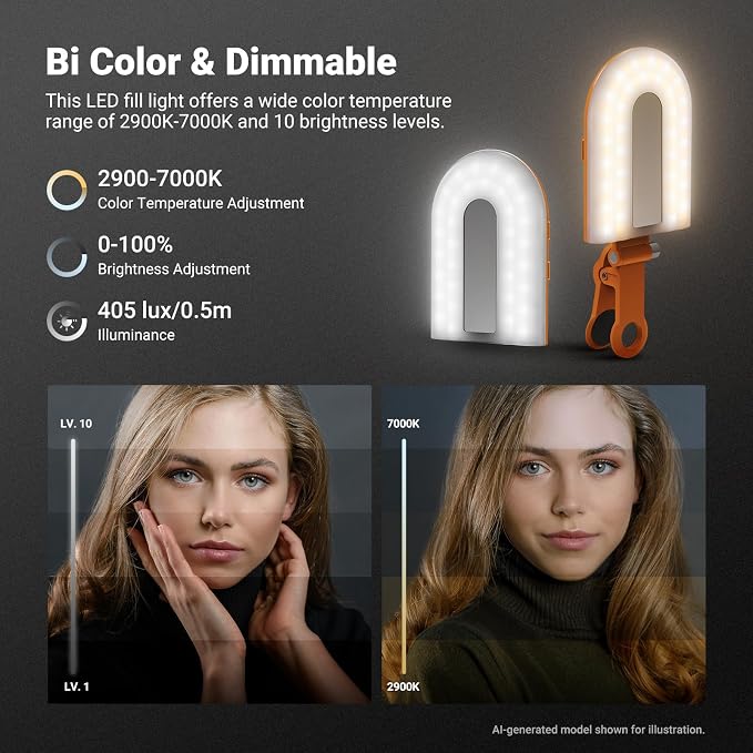 NEEWER GM66 Clip on Selfie Light for Phone, 68 LEDs, Bi Color Lighting Compatible with iPhone with CRI97+, 2000mAh for TikTok Vlog Recording Streaming Laptop Computer Webcam Video Conference Makeup - Image 5