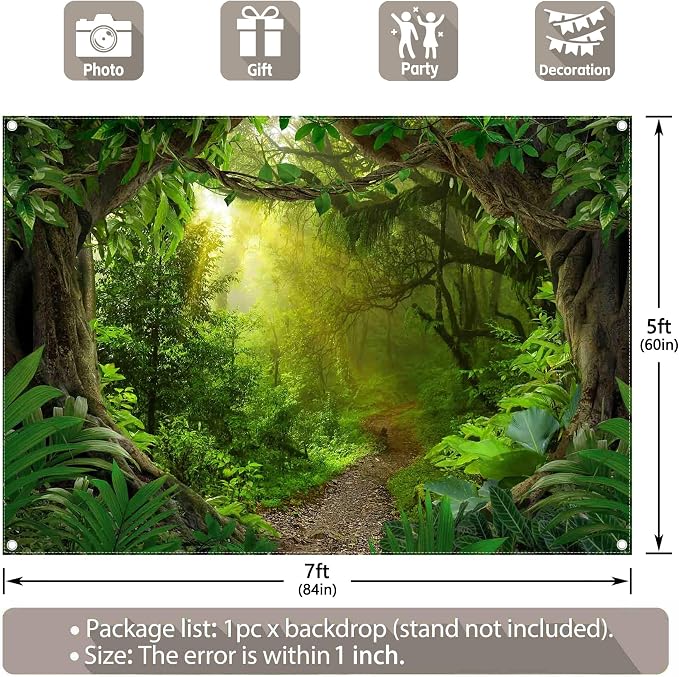 7x5ft Jungle Forest Photography Backdrop Rainforest Background | Tropical Kids Adults Party Supplies, Natural Scenery Banner, Safari Photo Booth, Polyester, Grommets, 1PC - Image 4