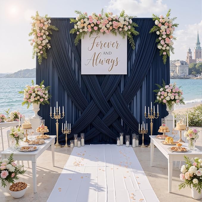 50ftx10ft Wrinkle Free Navy Blue Backdrop Curtains for Party Background, 10 Panels 5x10ft Silky Polyester Photo Backdrop Drapes Back Drop Cloth for Wedding Birthday Photography Baby Shower Decor - Image 4