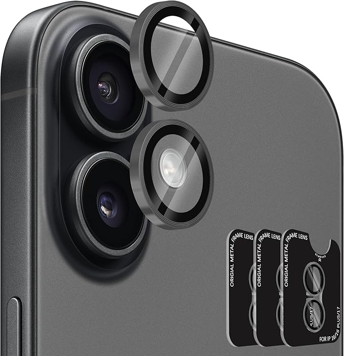 Orzero (3 Sets) Camera Lens Protector Compatible for iPhone 17 6.3”/16 6.1”/16 Plus 6.7“, Protector de Cámera One-Step Installation Tray Individual Metal Ring Glass Cover Case Friendly - Grey by JumpIntoOrzeroLet%E2%80%99sExploreLikeNeverBefore