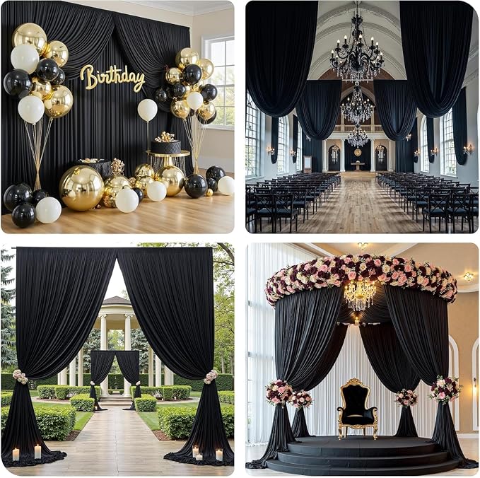 50x12 ft Black Backdrop Curtains for Weddings Parties, Birthdays and Photos - Image 5