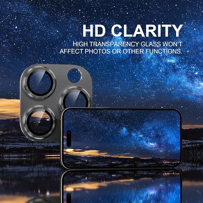 Choiche for iPhone 16 Pro/iPhone 16 Pro Max Camera Lens Protector | Full Camera Cover with 9H Tempered Glass Lens Screen Protector Metal Ring Decoration Accessories (Black) - Image 5