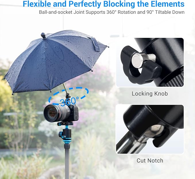 DSLR Mirrorless Camera Hot Shoe Umbrella Sunshade Rain Cover Protector | 360°Adjustable,Camera Umbrella for EOS R100 R50 R8 R7 R10 R6M2 R6V R5 C Rebel T8i T7 90D A7RVI A7RV A7IV A7S III Z5 Z6 Z7II - Image 3