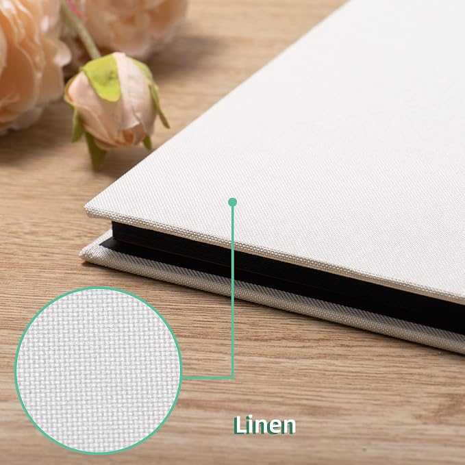 Large Photo Album Self Adhesive for 4x6 8x10 Magnetic Scrapbook Album DIY 60 Black Sticky Pages Linen Cover Photo Album(White) - Image 4