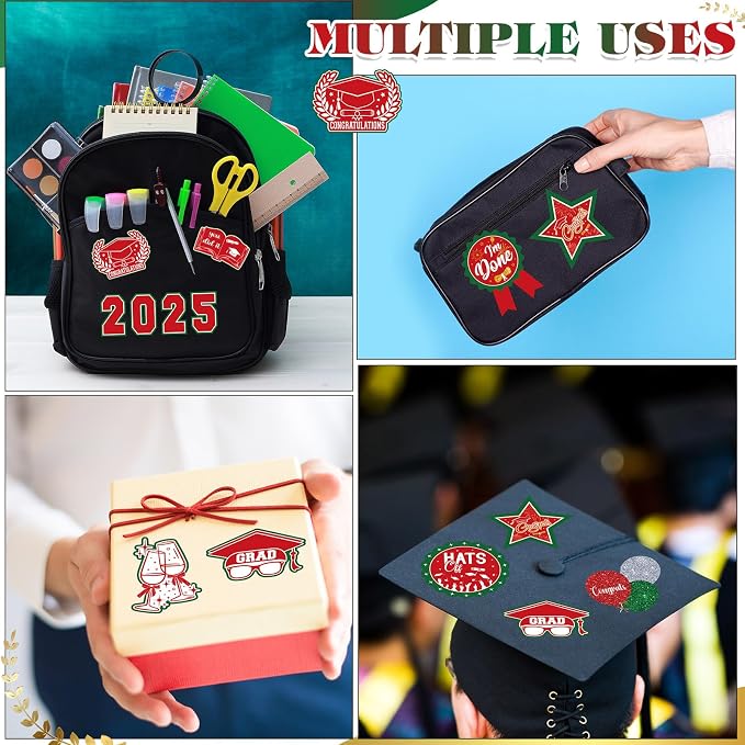 Glenmal Red White Green 14 Sheets Graduation Photo Display Board Sticker Class of 2026 Picture Display Stickers Accessories for 2026 Grad Party College Board Photo Frame Decor (12x10inch,8.3x8.3inch) - Image 5