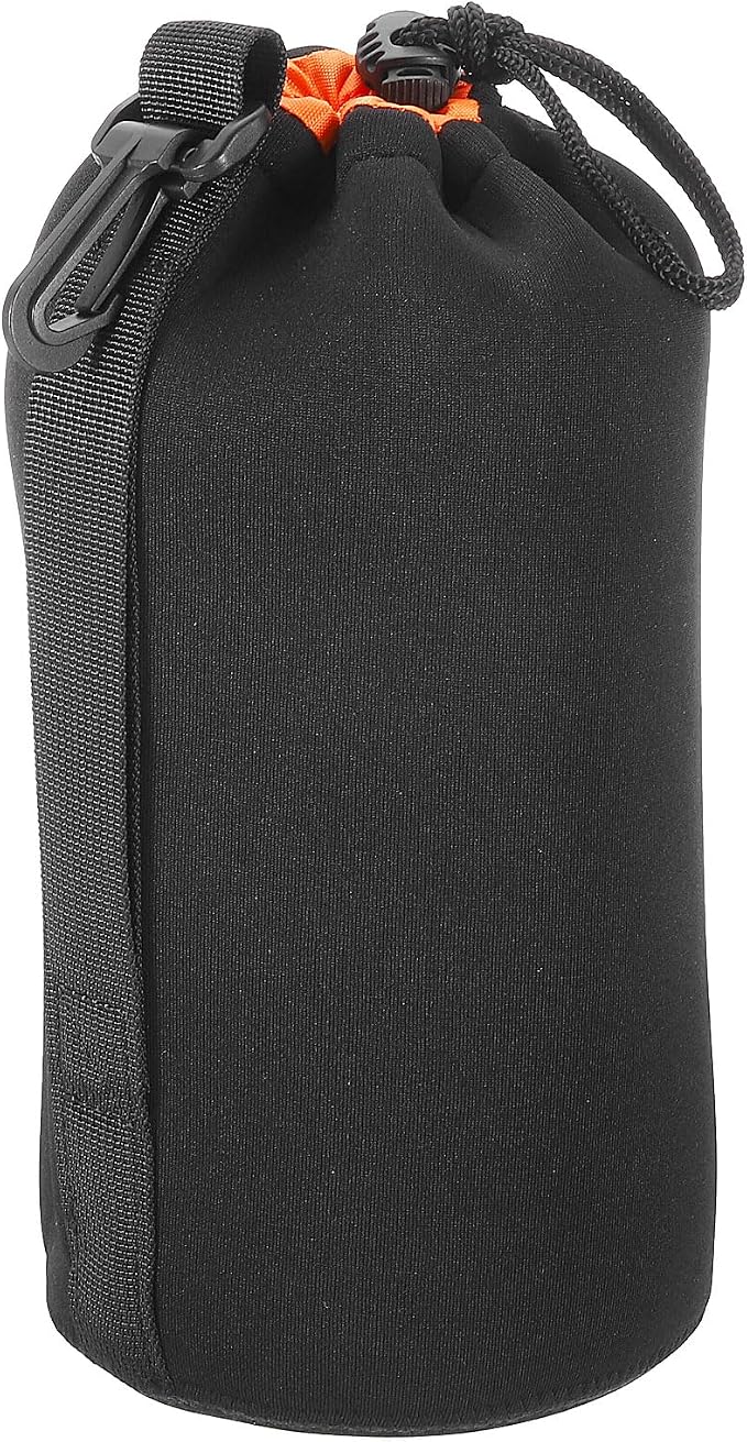 PATIKIL Camera Lens Bag, 1 Pcs 3.7" ID x 9.8" H Drawstring Lens Pouch with Thick Protective Neoprene, Lens Case for DSLR Camera Lens, Water Coffee Cups Black, Orange by PATIKIL