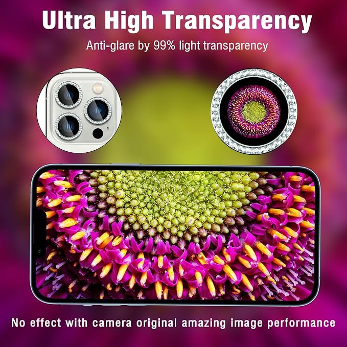 iPhone 13 Pro/13 Pro Max Camera Lens Protector Bling Diamond, Silver | Individual Metal, 9H Hardness, Scratch Resistant, Shockproof, Drop Protection, Case Friendly, Stylish Accessories - Image 6