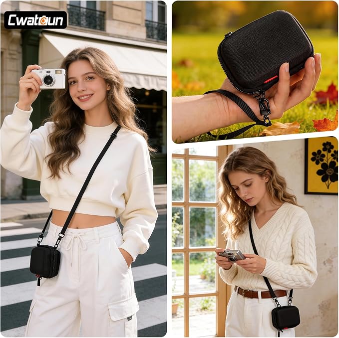 Cwatcun Camera Case, Compact Pouch with Shoulder Strap for Digital Camera | Hard shell with 90° reinforced corners, drop-tested from 5.5ft, Waterresistant,fits small digital cameras - Image 9