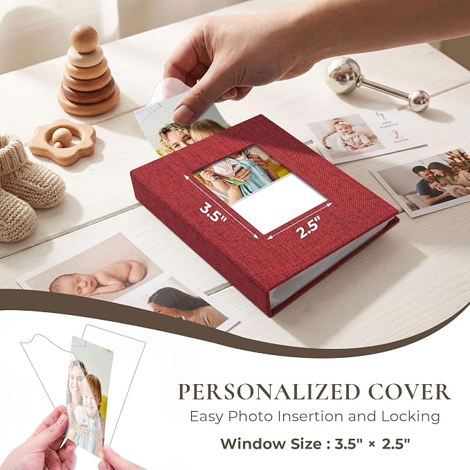 Vienrose Small Photo Album 4x6 Photos, 2 Pack Linen Cover Mini Photo Book, 26-Page Holds 52 Pictures, Baby Memory Book & Gift, Lightweight Brag Book for Photos, Artwork & Postcards Storage, Red - Image 3