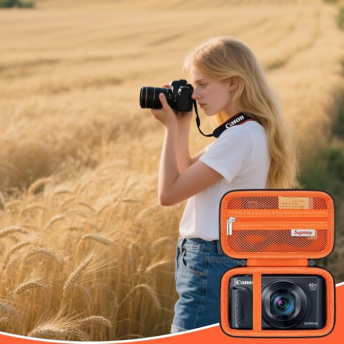 Carrying Case for Canon PowerShot SX740 HS, SX730 HS Camera, Orange | SX720 HS, SX620 HS, G7 X Mark III, G7 X Mark II Digital Camera, Storage Holder Travel Bag with Mesh Pocket for Battery Pack - Image 7
