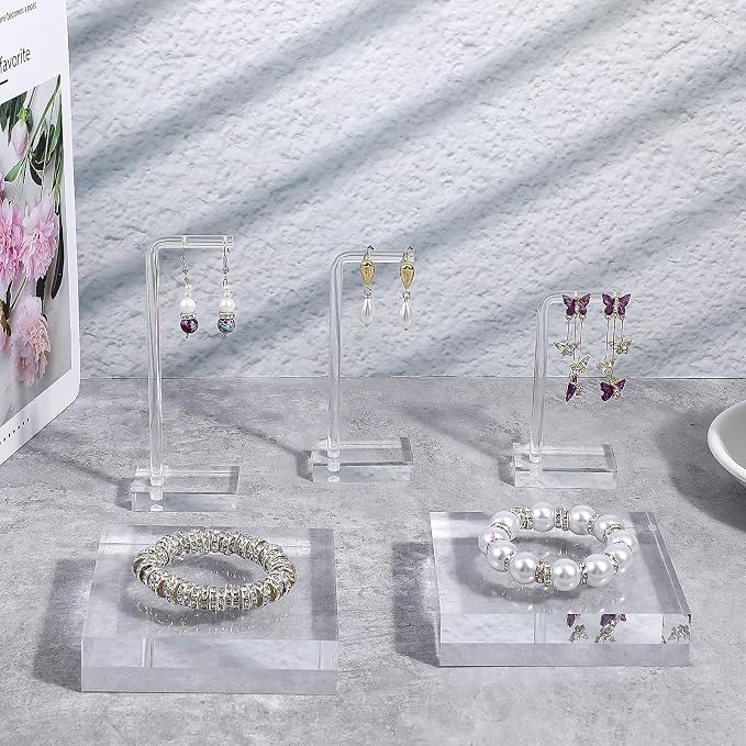 Bremorou 3 Pcs Acrylic Earrings Display Holder Clear Earring Stand Jewelry Display For Show Earring Display Jewelry Holder Organizer For Necklaces Bracelet Vendors Women And Photo Selling - Image 5