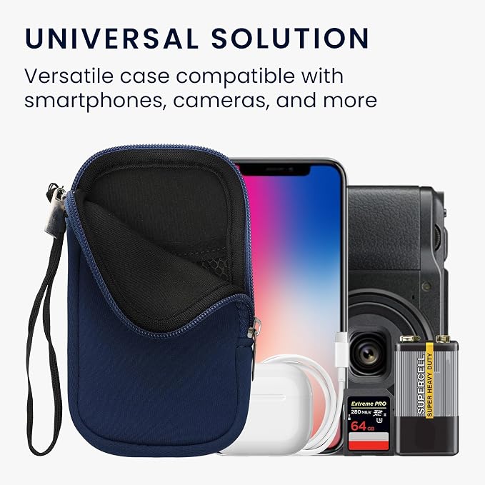 kwmobile Universal Phone Pouch Size L - 6.5" - Neoprene Smartphone Pouch with Zip - Water-Repellent Mobile Phone Case - Sleeve in Dark Blue - Image 4