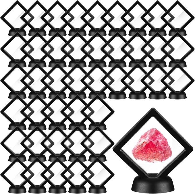 FairySandy 60 Pcs Floating Display Case Box, 2.76 Inch, Black | 3D Floating Frames with PE Film for Challenge Coin, medal, Jewelry Storage Box, Small Display Holder, Stand Base Included by FairySandy