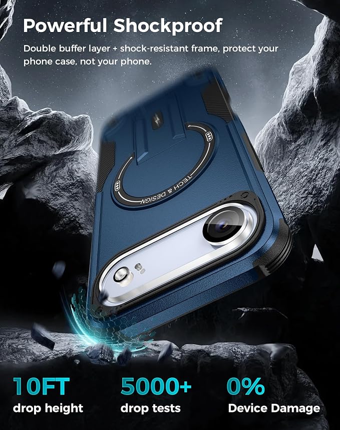 Goton 3 in 1 for iPhone Air Case with Privacy Screen Protector Blue | Glass Camera Lens Protector,Compatible for MagSafe,Invisible Kickstand, Shockproof Phone Cover for iPhone 17air - Image 4