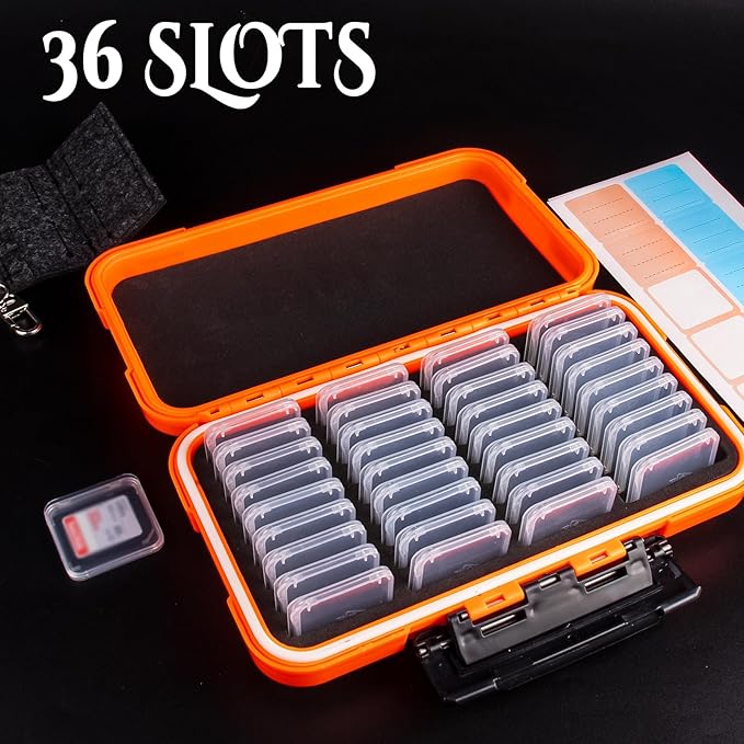 36-Slot SD Card Holder with Clear Cases, Orange Camera Organizer | Memory Card Case with 36 Transparent Holders and 40 Writable Labels, Storage for Cameras - Image 6