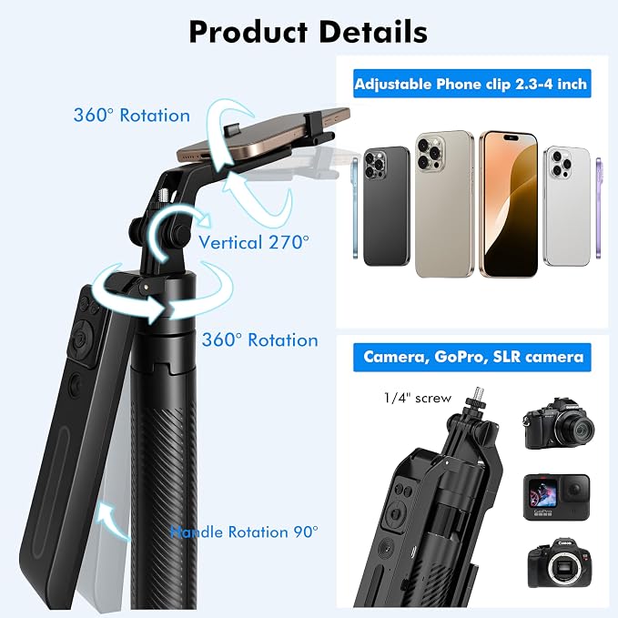 Auto Face Tracking Selfie Stick Tripod with Fill Light, 360 Rotation & Gesture Control, 70.9" Selfie Stick Tripod for iPhone with Remote for for TikTok/Vlog/Live Stream/Video Recording - Image 5