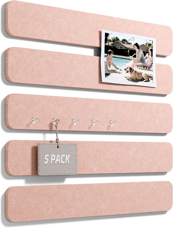 Fluxynara 13" x 2" Felt Wall Panels, Pink | 5-Pack Includes 35 Push Pins and Adhesive Tabs for Photos, Notes and Decor in Bedroom Doors, Home Office or Studios by FLUXYNARA