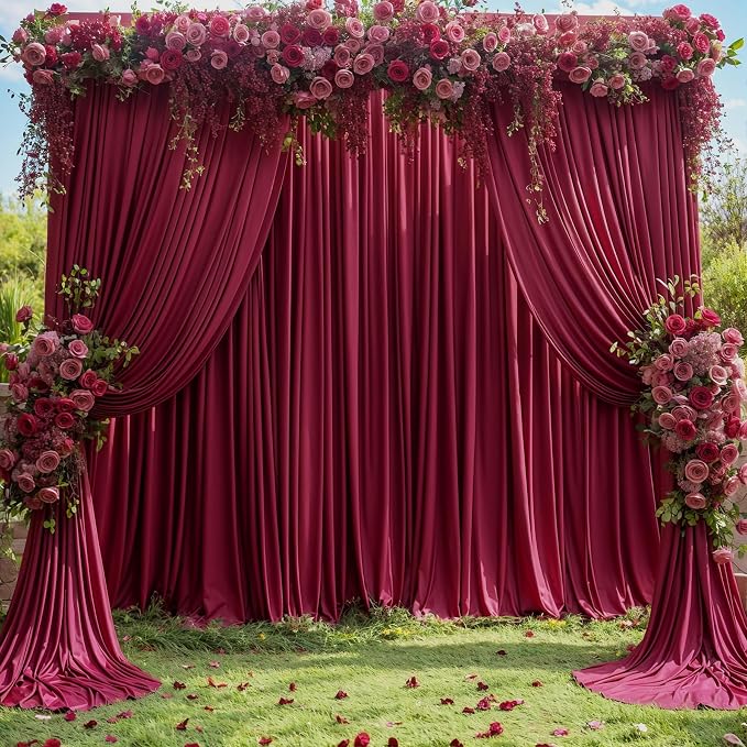 8 Panels Burgundy Backdrop Curtains for Wedding Party Wrinkle Free Backdrops Curtain Drapes Fabric Decorations Maroon Photo Back Drop for Baby Shower Photography Stage Reception 40ft(W) x 12ft(H) - Image 4