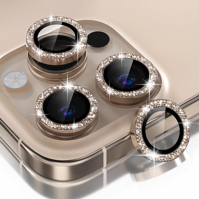 Choiche for iPhone 16 Pro/iPhone 16 Pro Max Camera Lens Protector | Ultra HD, Bling 9H Tempered Glass Camera Cover Screen Protector Metal Ring Decoration Accessories (Glitter-Titanium Desert) by Choiche