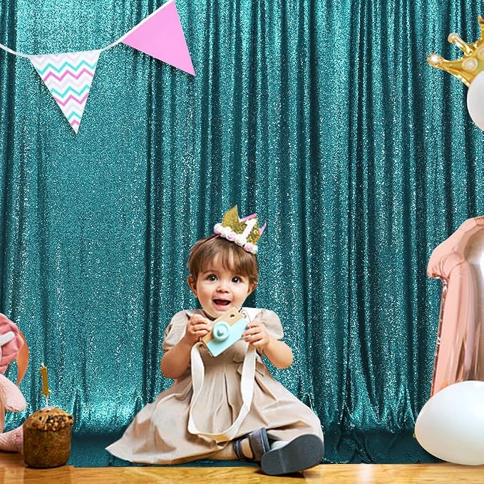 SquarePie 10x10ft Teal Sequin Backdrop, High Density Non-Transparent Glitter Curtain for Photography, Birthday, Wedding Party Decorations, Thick Solid Background with 4" Rod Pocket, 1 Panel - Image 7