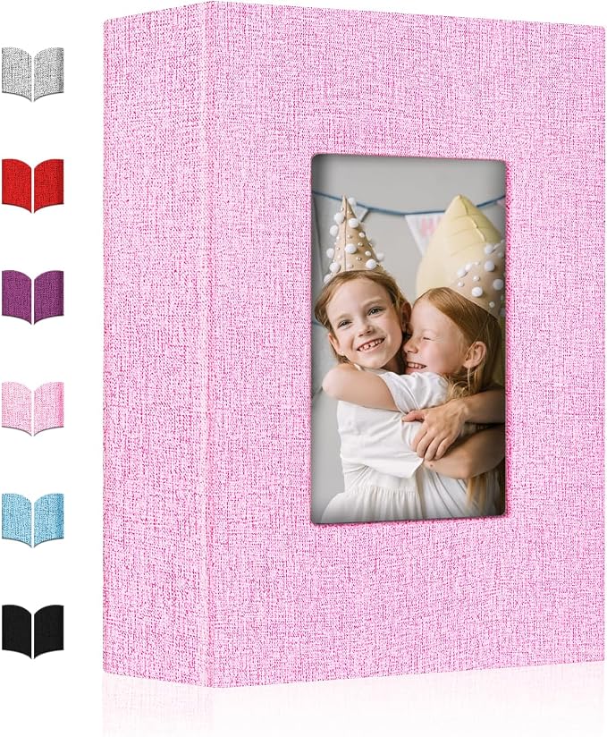 Photo Album 4x6,Linen Cover Slide-in Photo Album Book Can Holds 200 4x6 Photos with 50 Black Sheets for Baby Family Pictures Artwork or Postcards Storage (Pink) by EJBLFEPremiumPhotoAlbums